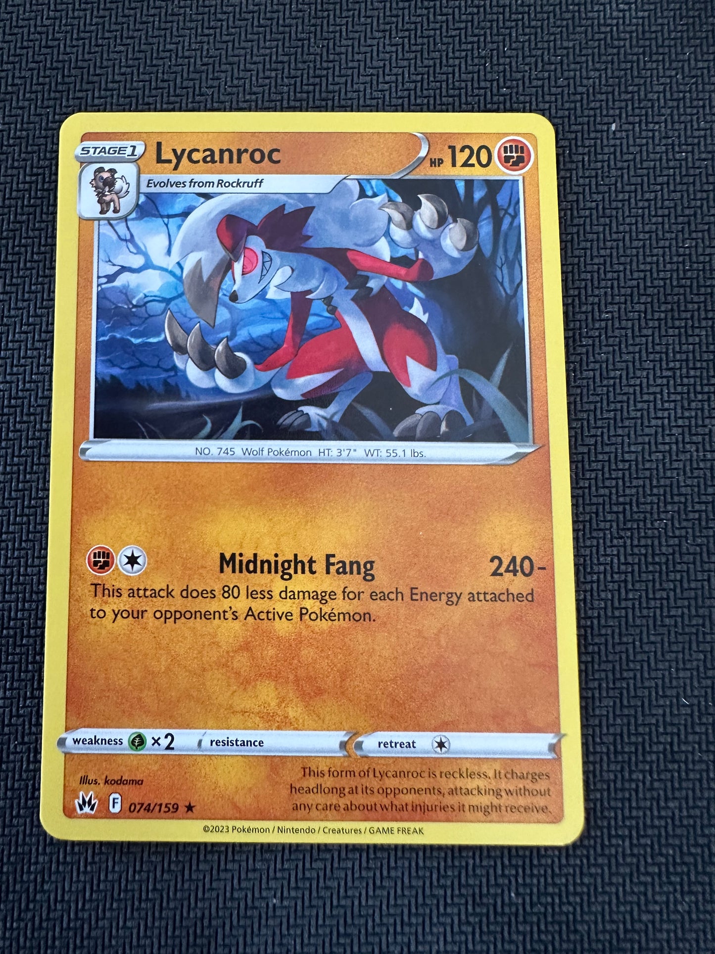 #74 Lycanroc Crown Zenith Sun & Moon Pokemon