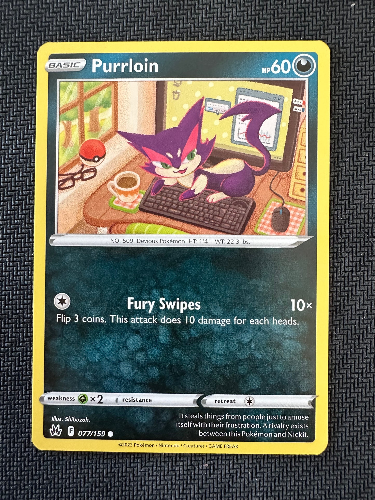 #77 Purrloin Crown Zenith Sun & Moon Pokemon